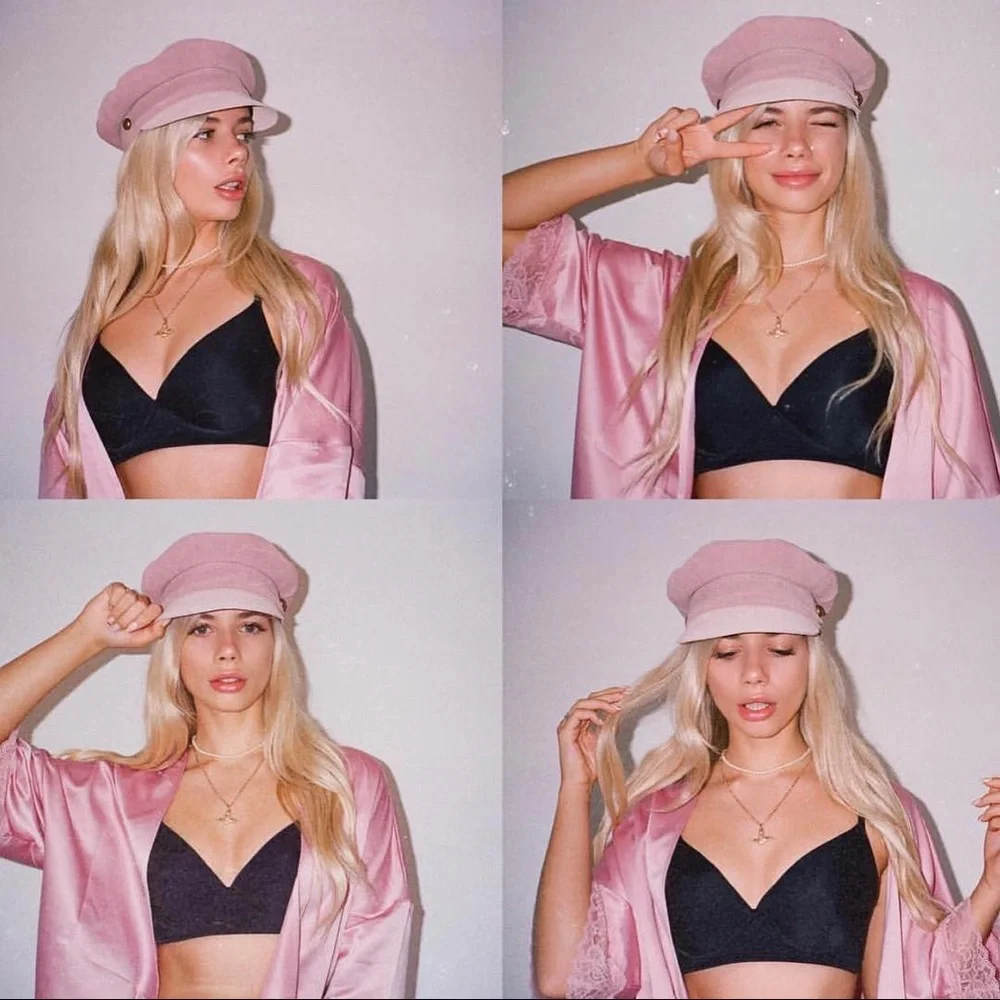 New LACK OF COLOR Rose Suede Leather Newsboy Cap in Pink